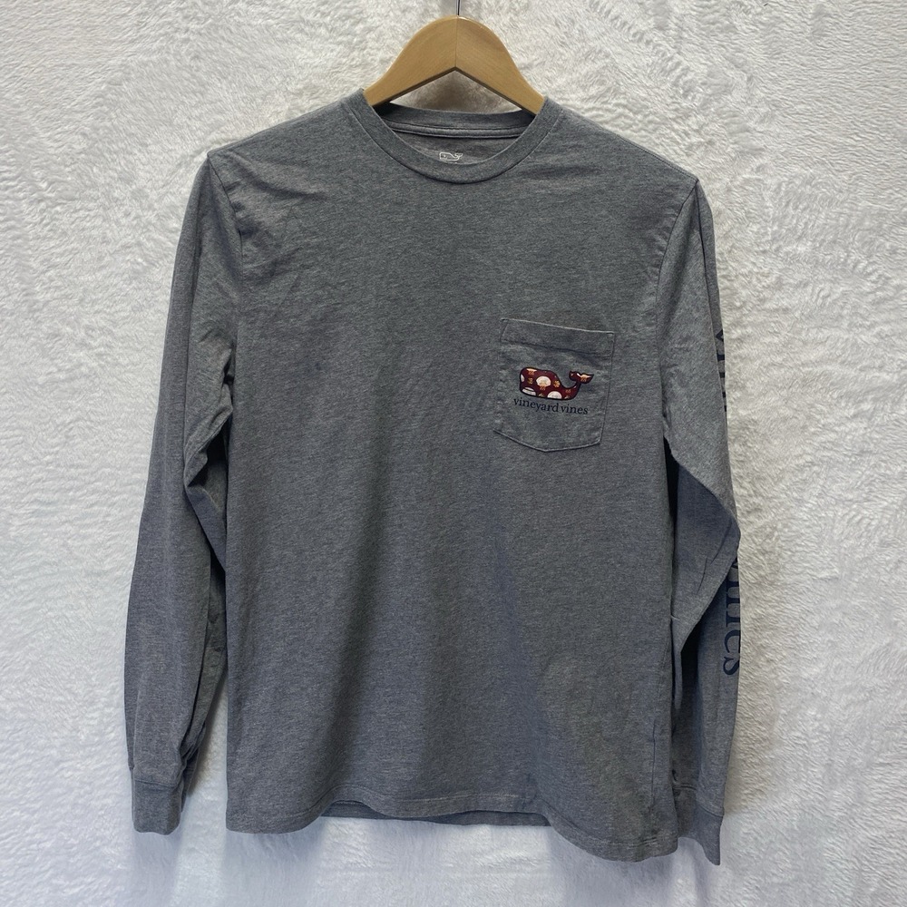 Vineyard Vines Whale Print Logo Shirt Womens Small Grey Long Sleeve 1V01990